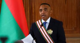 Colonel Michael Randrianirina is pictured speaking after being sworn in as the new president of Madagascar. He led a military coup against Andry Rajoelina who had led the country since 2009