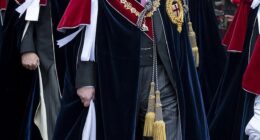 Prince Andrew at the Order of the Garter service in 2019 outside St George's Chapel in Windsor