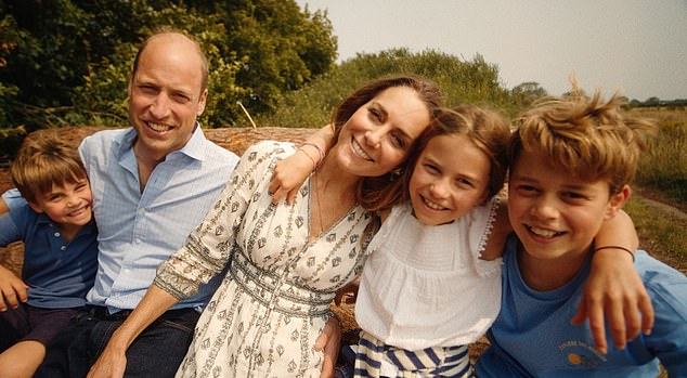 The Wales family are pictured in Norfolk (pictured L-R: Prince Louis, Prince William, Kate, Princess Charlotte, Prince George)