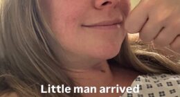 Liz McClarnon has welcomed her first child with her husband Peter Cho after years of 'painful IVF', sharing a thumbs up selfie from hospital on Sunday