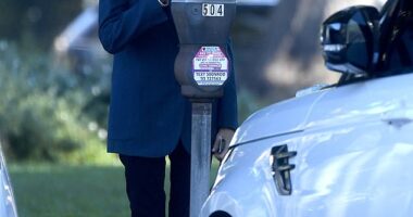 Lovely Barbara feeds the meter in Beverly Hills during a trip into town for a meeting