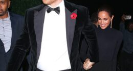 Prince Harry held Meghan's hand as he led her into the lavish James Bond-themed birthday party on Saturday night - but pictures of them with Kris Jenner and Kim Kardashian inside were posted online and then deleted