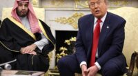 President Donald Trump (right) defended Saudi Arabia's Crown Prince Mohammed bin Salman (left) after a reporter asked the Saudi leader about the 2018 killing of Washington Post columnist Jamal Khashoggi
