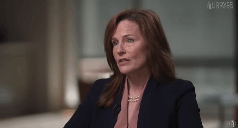 Amy Coney Barrett speaking during an interview.