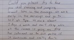 A mum returned home from school pick-up to find a handwritten, vaguely threatening letter waiting under her door