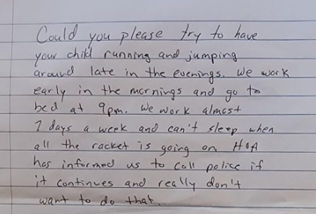 A mum returned home from school pick-up to find a handwritten, vaguely threatening letter waiting under her door