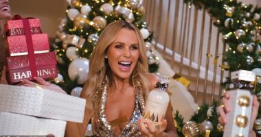 Amanda Holden, 54, has revealed her husband Chris Hughes found her asleep on the kitchen floor with a glass of sherry in hand after overindulging at Christmas last year