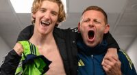 Anthony Gordon, pictured celebrating with assistant coach Graeme Jones after a win over Fulham, has gone 19 Premier League games without a goal or assist