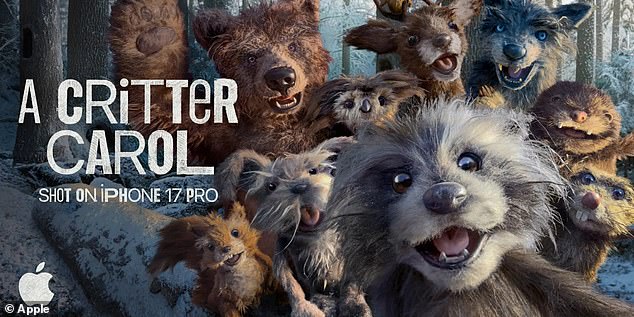 Entitled 'A Critter Carol', the two-minute clip features real models of woodland animals, including a racoon, a bear, an owl and a squirrel