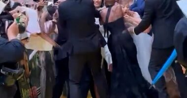 Ariana Grande was ambushed by an overzealous fan while walking the red carpet at the Singapore premiere of her new film Wicked: For Good on Thursday