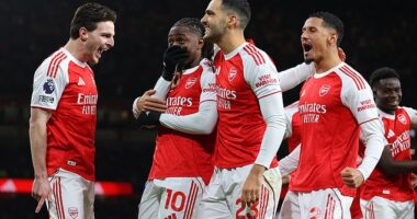 Arsenal beat Tottenham 4-1 on Sunday to go six points clear at the top of the Premier League