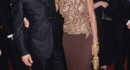 Jennifer Aniston pictured on the red carpet in September 1999 with her then boyfriend, actor Brad Pitt - they married the following year