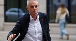 Tim Davie, outgoing director-general of the BBC, pictured outside New Broadcasting House today