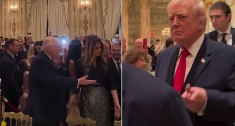 Barron Trump sent guests wild last night when he walked into Thanksgiving dinner dressed to the nines and towering over his father Donald and mother Melania at the president's Mar–a–Lago Club. The 6ft 9in teenager shook hands with beaming MAGA fans as the Trumps were greeted with a standing ovation in a dining room dripping with crystal chandeliers and opulent gold accents. Donald pumped his fist and clapped his hands, giving his signature thumbs–up while Melania and Barron greeted guests with smiles.