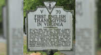 sign commemorating the first english thanksgiving in Virginia