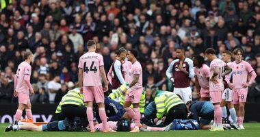 Bournemouth players stand around after seeing Tyler Adams and Adam Smith clash heads