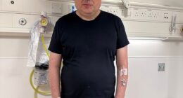 Graham Linehan (above) posted online this photo taken in A&E after he was tested for high blood pressure following his arrest in September 2025 at Heathrow airport
