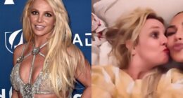 Britney Spears lounges in bed with Kim and Khloe Kardashian and plays with their kids in new video