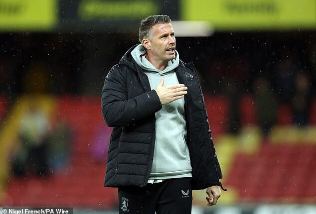 Rob Edwards will not manage Middlesbrough against Birmingham City on Saturday