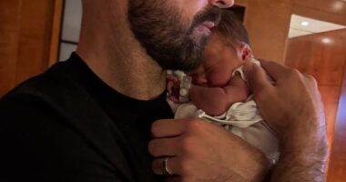 Collingwood veteran Steele Sidebottom (pictured) is officially a father of three after his wife Alisha gave birth to a baby boy, Beau (pictured)