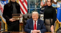 Cristiano Ronaldo and fiancee Georgina Rodriguez pose with Donald Trump in the Oval Office