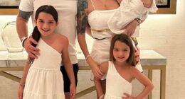 Chris Scholtes (left) killed himself at his family home in Phoenix on November 5. Scholtes's wife Dr Erika Scholtes is seen holding daughter Parker, 2, who died in a hot car in July 2024