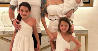 Chris Scholtes (left) killed himself at his family home in Phoenix on November 5. Scholtes's wife Dr Erika Scholtes is seen holding daughter Parker, 2, who died in a hot car in July 2024