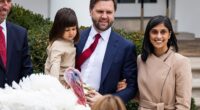 Second Lady Usha Vance was spotted wearing her wedding ring at the traditional turkey pardoning Thanksgiving ceremony at the White House on Tuesday. It comes after the vice president's wife was the subject of vicious online trolling after she chose not to wear the wedding band last Wednesday while visiting troops alongside First Lady Melania Trump at Camp Lejeune, North Carolina. Usha poured cold water on the speculation, with a spokesman stating that she 'is a mother of three young children who does a lot of dishes, gives lots of baths, and forgets her ring sometimes'.