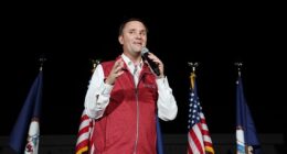 Virginia Attorney General Jason Miyares speaks at a campaign rally on November 02, 2025 in Hanover, Virginia