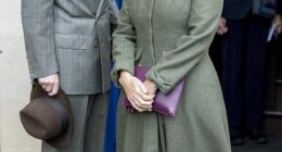 Sophie, Duchess of Edinburgh and Prince Edward, Duke of Edinburgh, pose for photographs after reopening the Royal Box at Newbury Racecourse
