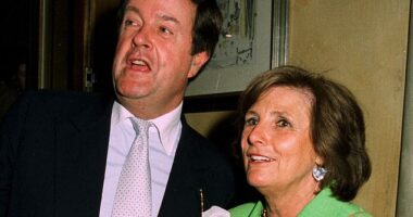 Lord Charles Spencer-Churchill and Lady Amabel Lindsay attend a party in London in 1997. Lady Amabel was known for her elegant garden parties