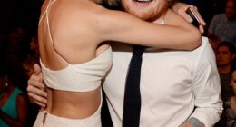 Ed Sheeran has insisted he and Taylor Swift spoke for four hours - after he learned of her engagement to Travis Kelce on social media; Swift and Sheeran pictured in 2015