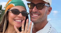 Tammy Hembrow's ex-fiancé Matt Poole announced his engagement to girlfriend Annelyse Oatway in a romantic seaside proposal in Palm Cove, Queensland, on Sunday. Both pictured