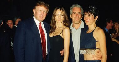 Donald Trump and then-girlfriend Melania Knauss, Jeffrey Epstein, and Ghislaine Maxwell at the Mar-a-Lago Club in February 2000