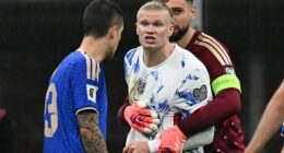 Erling Haaland was held back by Gianluigi Donnarumma during a spat with Gianluca Mancini