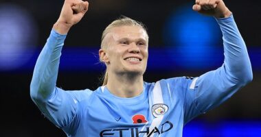 Erling Haaland unveils new goal celebration as he mimics Premier League cult hero after putting Man City ahead against Bournemouth