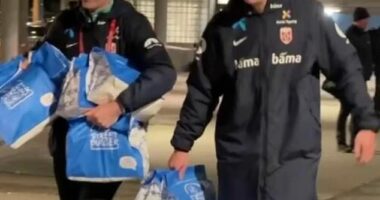 Erling Haaland incredibly celebrated guiding Norway to the brink of next summer's World Cup by collecting an estimated 70 cheeseburgers for his team-mates