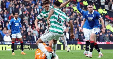 Auston Trusty's boot comes into contact with Rangers goalkeeper Jack Butland's head