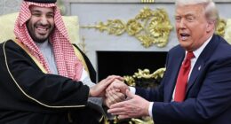 President Donald Trump had a chummy meeting with Mohammed bin Salman at the White Huse on Tuesday, November 18, 2025 where he defended the Saudi Crown Prince against questions about the assassination of journalist Jamal Khashoggi