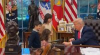 Trump introduces himself to one of the young children as 'Donald'