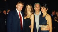 Donald Trump and his girlfriend (and future wife), model Melania Knauss, financier Jeffrey Epstein, and British socialite Ghislaine Maxwell at the Mar-a-Lago Club, Palm Beach, Florida, February 12, 2000