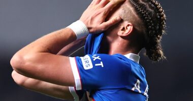 Thelo Aasgaard doesn't know where to look as Rangers lose meekly at home to Roma