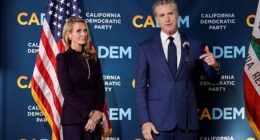 California Governor Gavin Newsom speaks Tuesday night after his Proposition 50 easily passed, which will allow the Democrats in the state legislature to redraw the state's congressional map that will likely give Democrats five more House seats