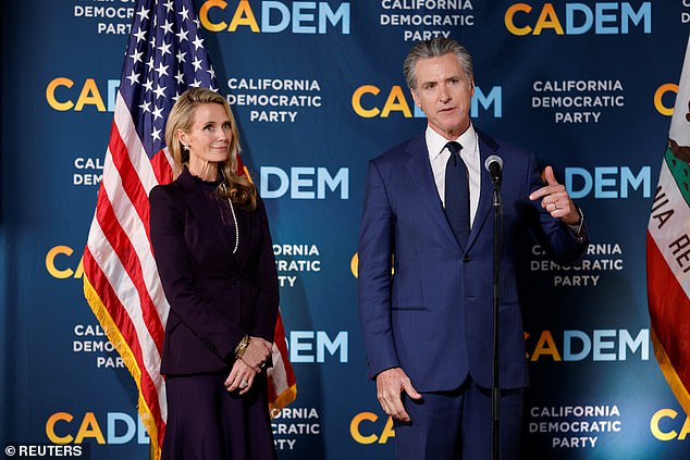 California Governor Gavin Newsom speaks Tuesday night after his Proposition 50 easily passed, which will allow the Democrats in the state legislature to redraw the state's congressional map that will likely give Democrats five more House seats