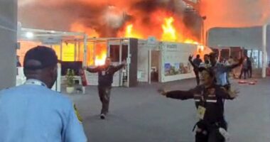 Huge fire erupts at Cop30 venue leaving 13 people suffering smoke inhalation