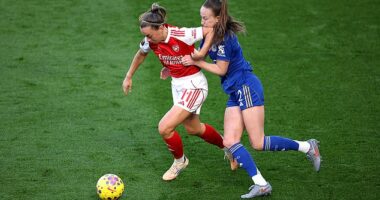 Arsenal star Katie McCabe, left, did not wear a poppy in Arsenal's victory over Leicester