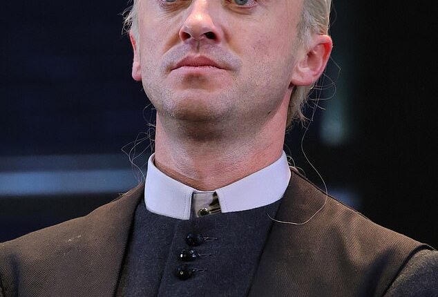 Tom Felton continued to show his support for controversial Harry Potter author JK Rowling as he reprised his role of Draco Malfoy in a Broadway show on Tuesday night