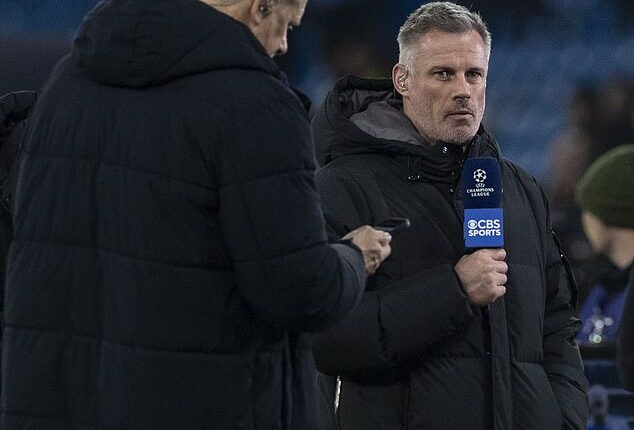 Jamie Carragher was stopped from joining Borussia Dortmund fans in the away end during their Champions League clash against Manchester City