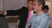 Donald Trump and Jeffrey Epstein chat at a social event in a still from an NBC News video from the early 2000s