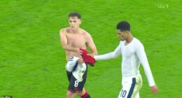 Jude Bellingham sparked a flurry of memes after swapping shirts at half time during England 's World Cup qualifier in Albania
